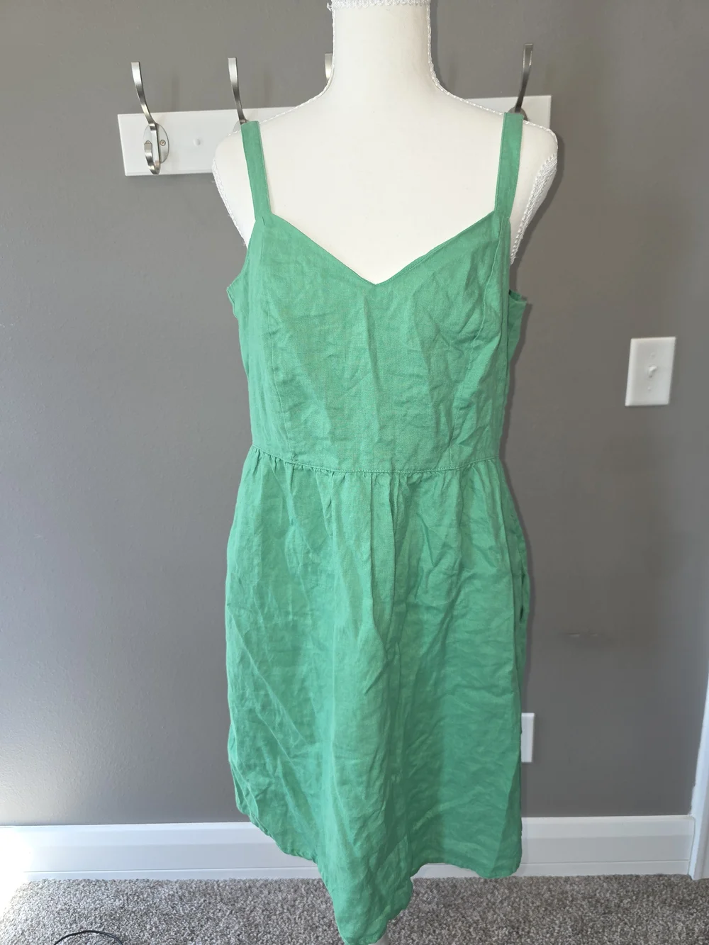 cynthia rowley green linen dress 100% Sleeveless Mini With Pockets Size Small SCH006193